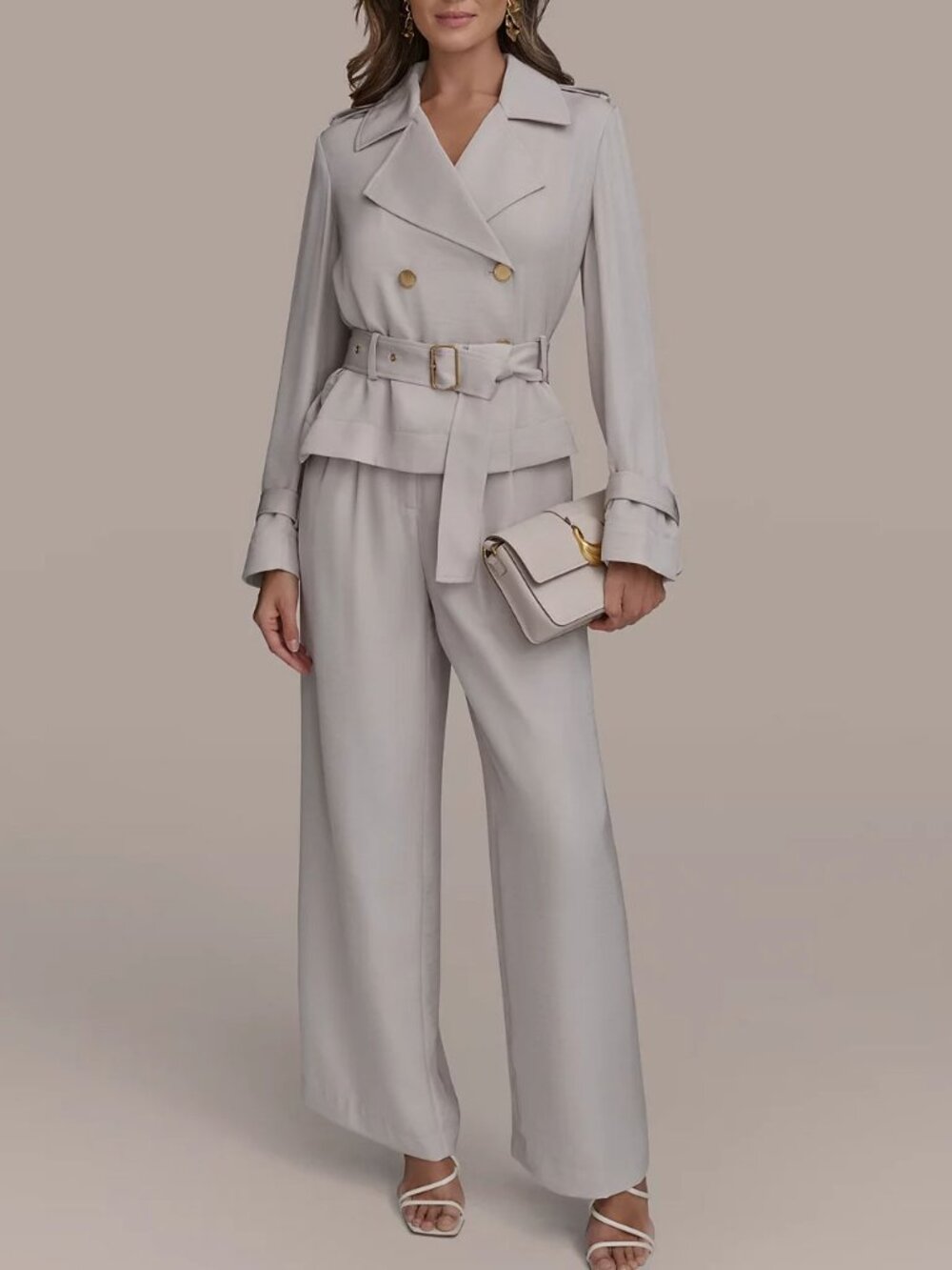 Donna Karan Double-breasted Draped Belted Short Trench Coat New